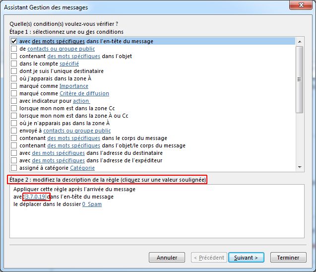 spam dans outlook recherche IP scan